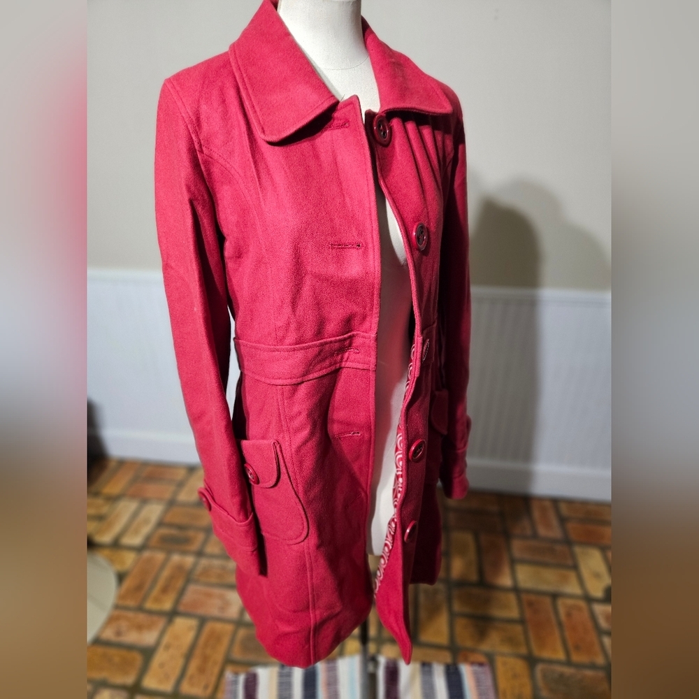 Anthropologie Red TULLE Wool Blend Button Up Coat, Lined, Sz XL - Picture 2 of 7